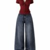 Top Corset "Crimson Wave" & Jeans Extra-Wide-Leg – El Look Viral